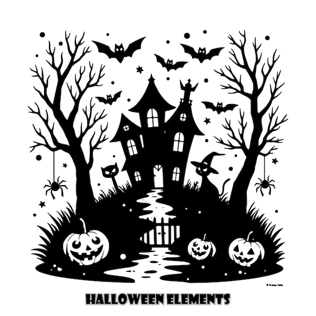 Silueta de Halloween Elementos en fondo blanco