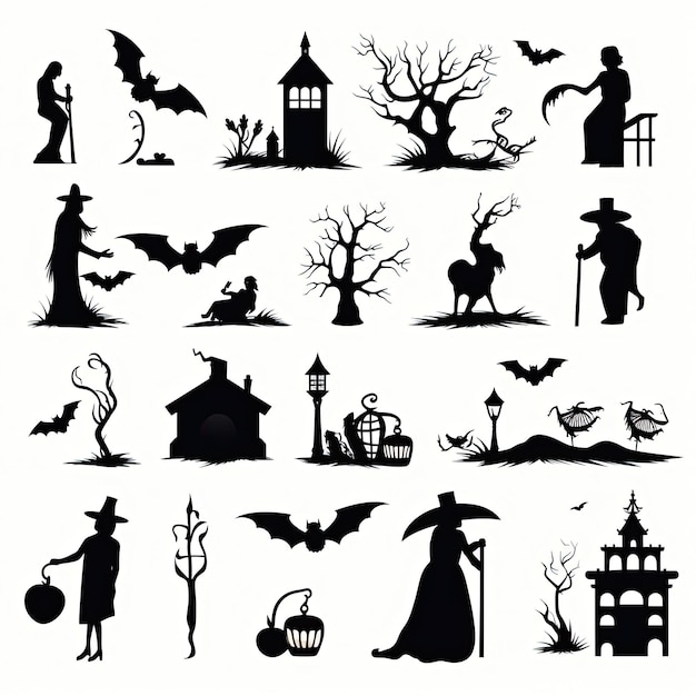 Silueta de Halloween en ilustración de vector de fondo blanco generativo ai