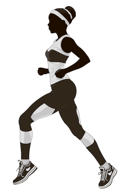 Vector silueta de una hermosa niña corriendo mujer corriendo vista lateral ilustración de una joven corriendo usando color negro en un fondo blanco