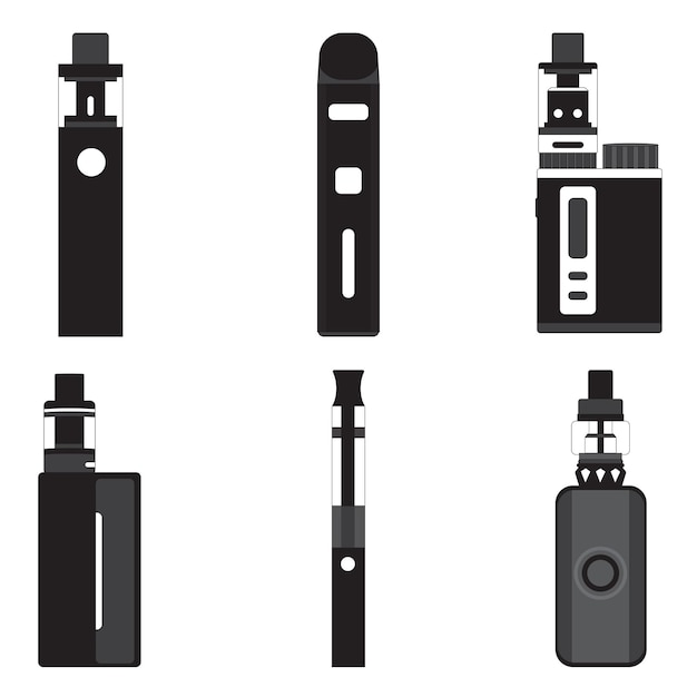 Silueta de herramientas para fumar Vape Ilustración vectorial sobre fondo blanco