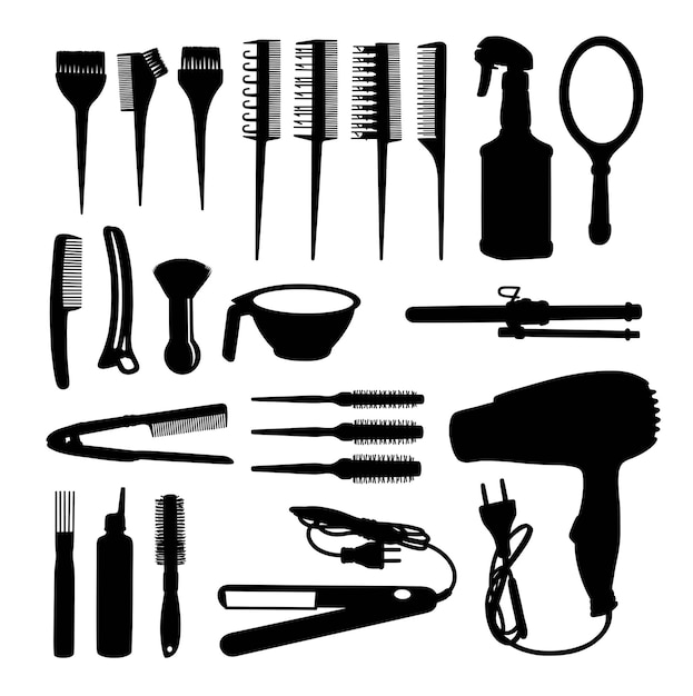 Vector silueta de herramientas de salón de belleza y peluquería