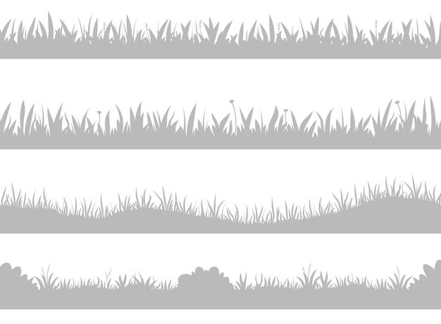 Silueta de hierba banderas horizontales de pradera pradera fronteras césped paisaje elementos monocromos naturaleza flor panorama conjunto de vectores