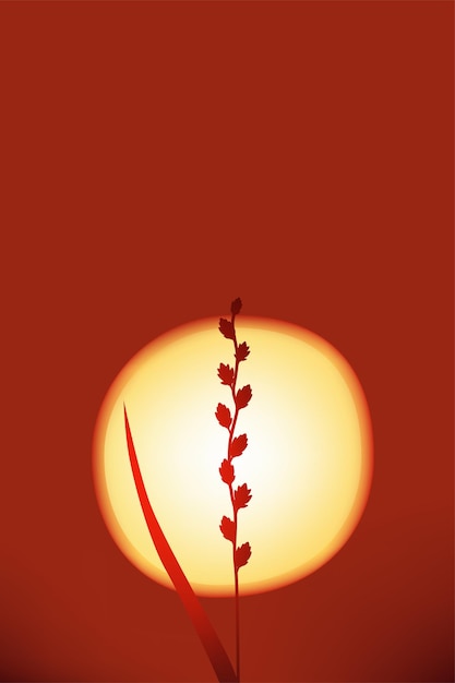Vector silueta de hierba de cereales de centeno en el fondo del hermoso paisaje del sol poniente