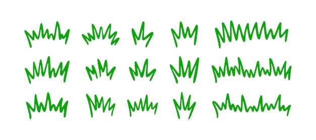Silueta de hierba Conjunto de garabatos dibujados a mano arbusto de hierba de línea verde en estilo de dibujo de boceto