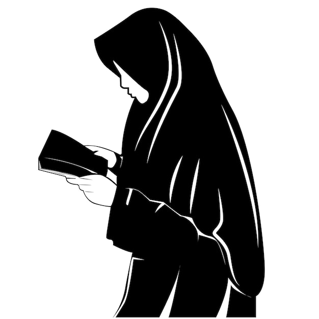 SILUETA HIJAB NIÑA LECTURA LIBRO ILUSTRACIÓN