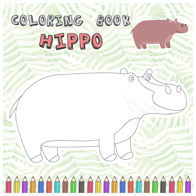 Silueta de hipopótamo de dibujos animados lindo para colorear libro