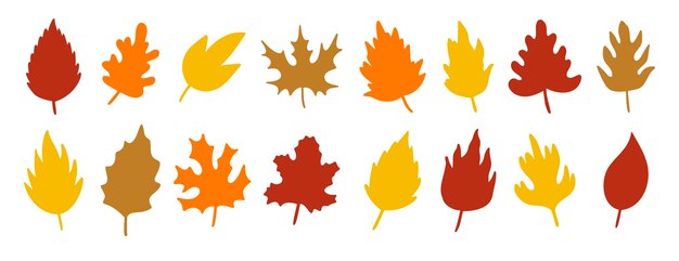silueta hojas de otoño elementos herbáceos amarillos naranjas y rojos caen hojas simples siluetas de otoño hojas botánicas planas aisladas