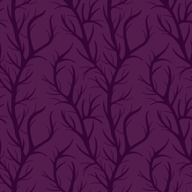 Silueta de hojas y ramas sobre un fondo morado.