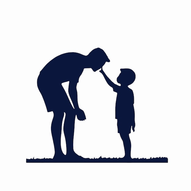 Una silueta de un hombre adulto y un niño pequeño posiblemente un padre y un hijo de pie juntos en un campo o área de hierba