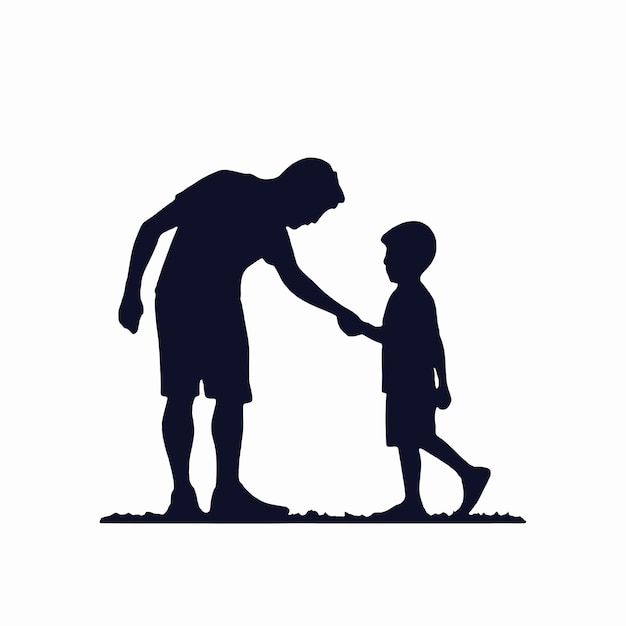 Una silueta de un hombre adulto y un niño pequeño posiblemente un padre y un hijo de pie juntos en un campo o área de hierba