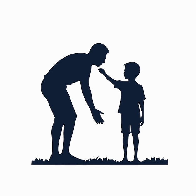 Una silueta de un hombre adulto y un niño pequeño posiblemente un padre y un hijo de pie juntos en un campo o área de hierba