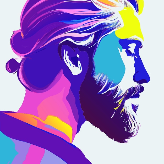 Vector silueta de un hombre barbudo con su cabello en un pan de pintura al óleo ilustración vectorial