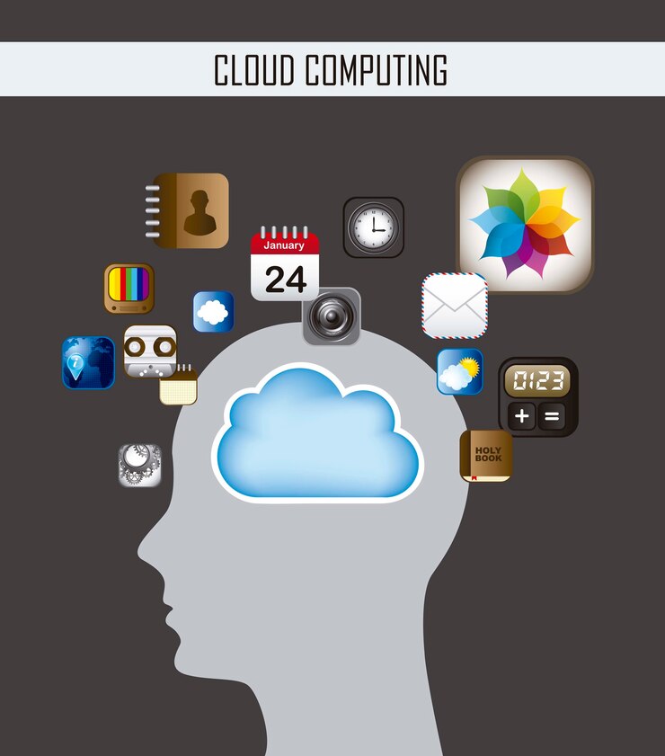 Vector silueta hombre y cloud computing vector illustration