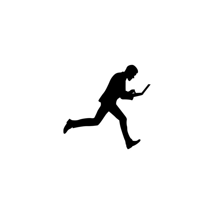 una silueta de un hombre corriendo con un teléfono en la mano