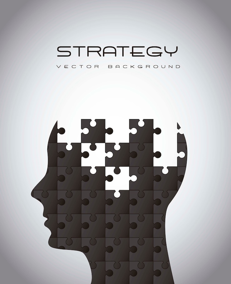Vector silueta de hombre con ilustración de vector de estrategia de rompecabezas