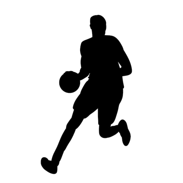 Silueta de un hombre jugando al baloncesto en un vector de fondo blanco