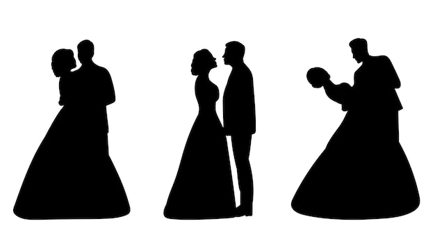 silueta, de, hombre y mujer, pareja, enamorado, vector