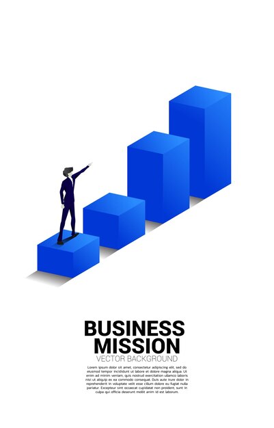 Silueta de hombre de negocios apuntando hacia adelante en el gráfico Concepto de personas listas para subir de nivel de carrera y negocios