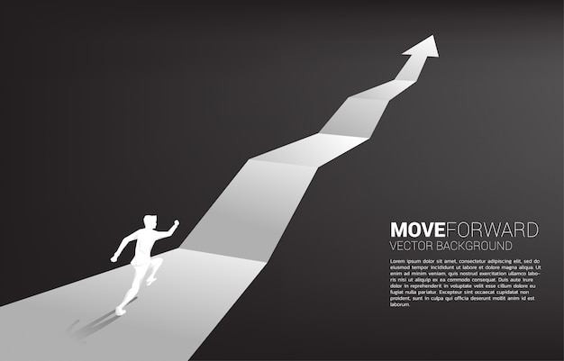 Silueta de hombre de negocios en flecha de gráfico de crecimiento.