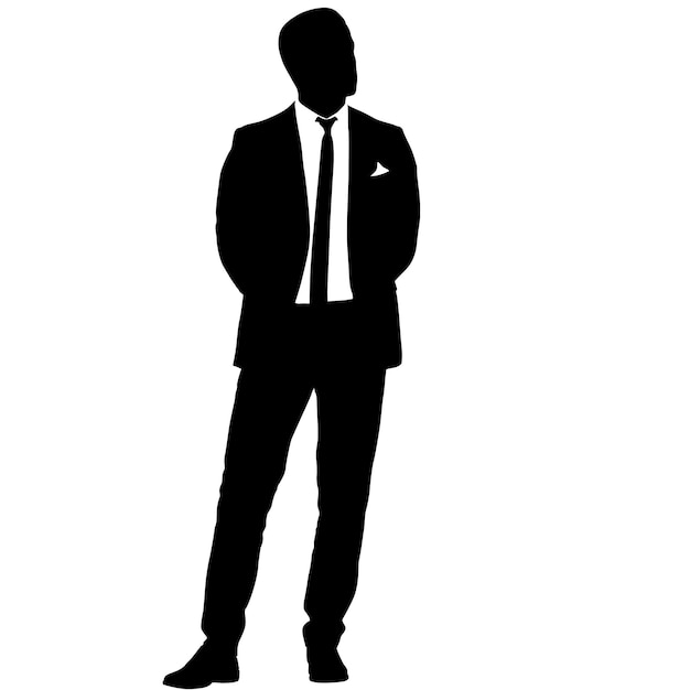 silueta, hombre de negocios, hombre, en, traje, con, corbata, en, un, fondo blanco