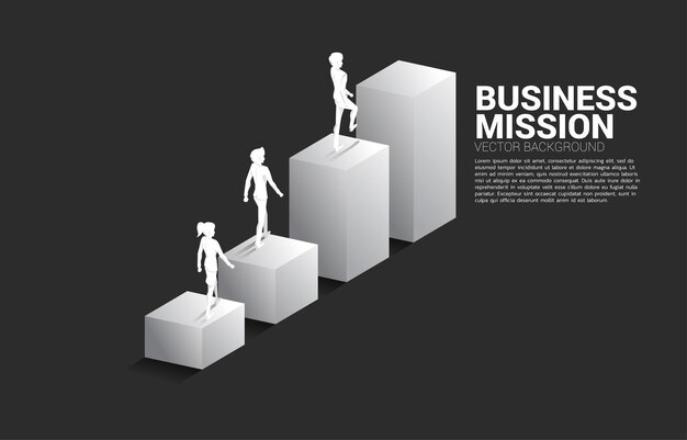 Silueta de hombre de negocios y mujer de negocios caminando sobre un gráfico en crecimiento. Concepto de personas listas para comenzar una carrera y un negocio.