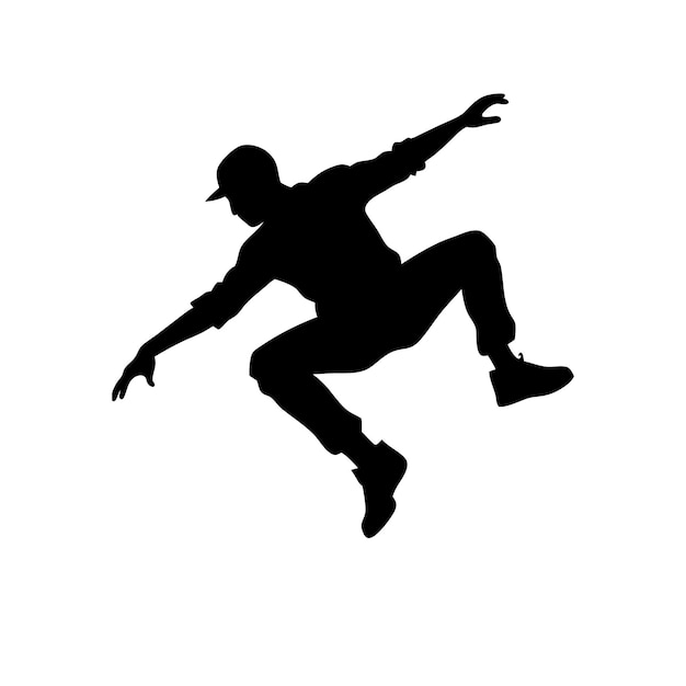 una silueta de un hombre saltando en el aire con una sombra de un hombre