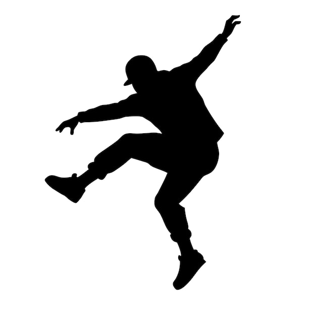 una silueta de un hombre saltando en el aire con una sombra de un hombre