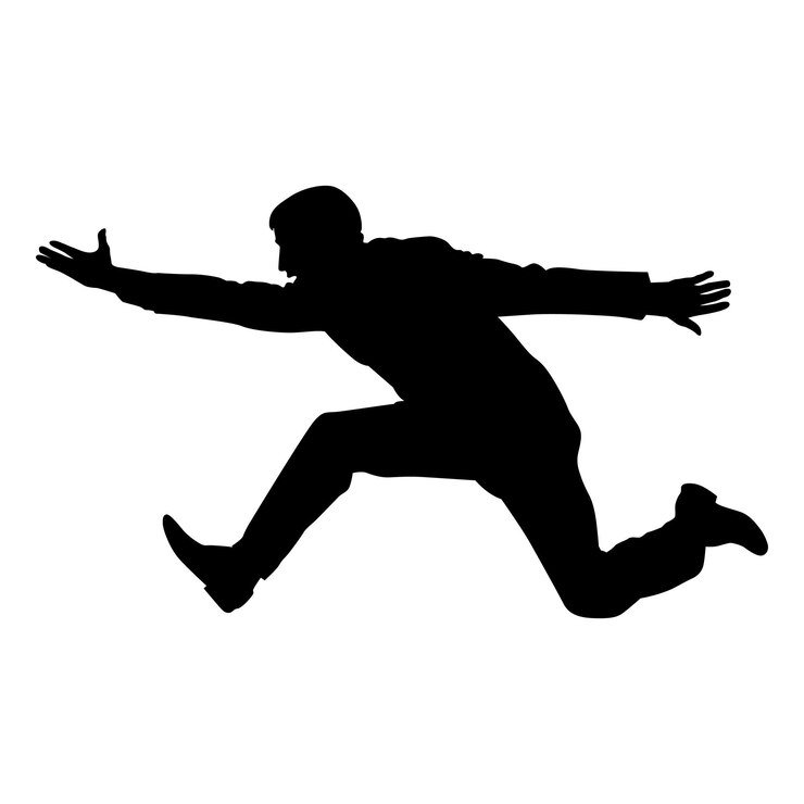 una silueta de un hombre saltando en el aire con una sombra de una persona saltando en El aire