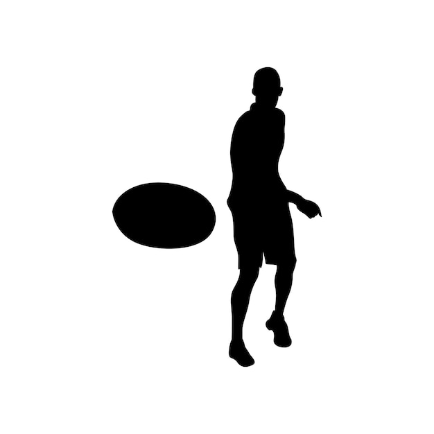 una silueta de un hombre sosteniendo una pelota con las palabras "frisbee" en ella