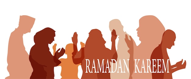 Silueta de hombres y mujeres musulmanes rezando ramadan kareem