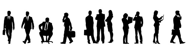 Silueta de hombres de negocios posando aislados en una ilustración de acciones blancas