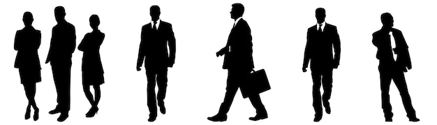 Silueta de hombres de negocios posando aislados en una ilustración de acciones blancas