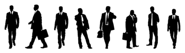 Silueta de hombres de negocios posando aislados en una ilustración de acciones blancas