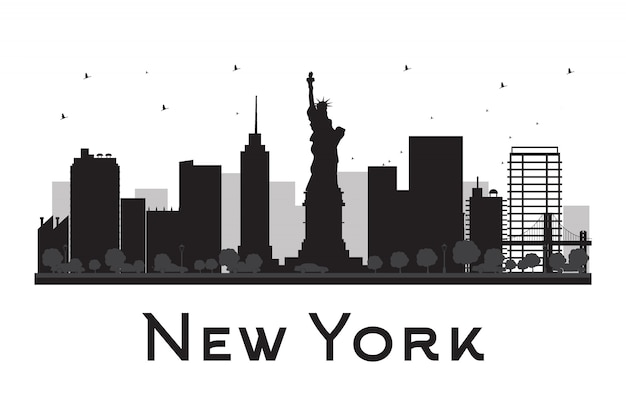 Silueta de horizonte blanco y negro de la ciudad de Nueva York