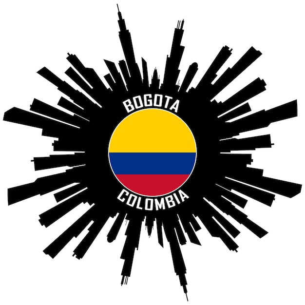 Silueta del horizonte de bogotá bandera de colombia etiqueta engomada del recuerdo del viaje ilustración vectorial