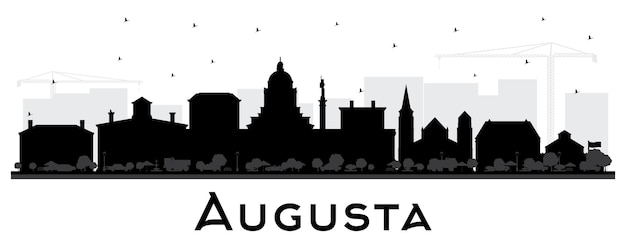 Silueta del horizonte de la ciudad de Augusta Maine con edificios negros aislados en blanco. Ilustración de vector. Concepto de turismo y viajes de negocios con arquitectura histórica. Paisaje urbano de Augusta USA con hitos.
