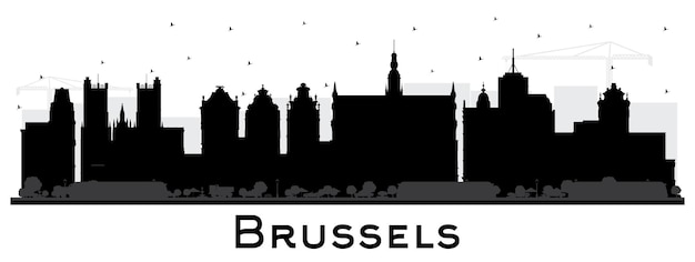 Silueta del horizonte de la ciudad de Bruselas Bélgica con edificios negros aislados en blanco