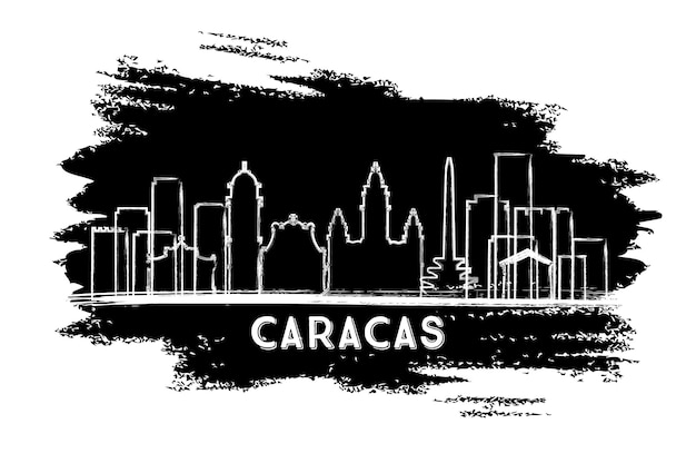 Silueta del horizonte de la ciudad de Caracas Venezuela. Boceto dibujado a mano. Ilustración de vector. Concepto de turismo y viajes de negocios con arquitectura moderna. Paisaje urbano de Caracas con hitos.