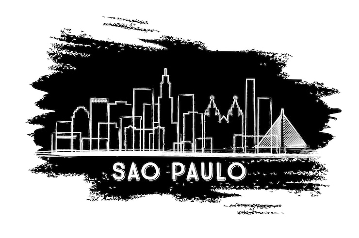 Vector silueta del horizonte de la ciudad de sao paulo brasil. boceto dibujado a mano. ilustración de vector. concepto de turismo y viajes de negocios con arquitectura histórica. paisaje urbano de sao paulo con hitos.