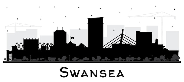 Silueta del horizonte de la ciudad de swansea gales con edificios negros aislados en blanco