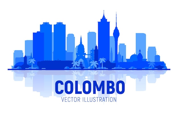 Silueta de horizonte de Colombo Sri Lanka con panorama en fondo blanco Ilustración vectorial Concepto de viajes de negocios y turismo con edificios modernos Imagen para banner de presentación o sitio web