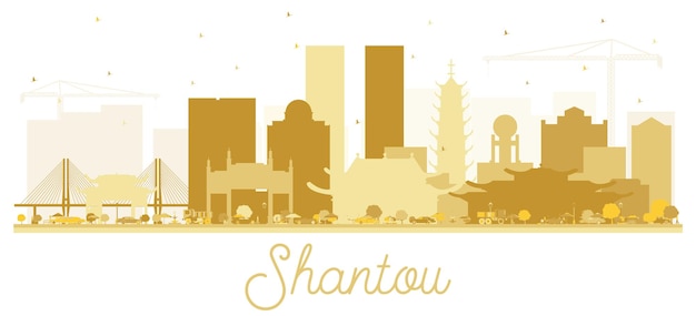 Vector silueta de horizonte dorado de shantou china. ilustración de vector. concepto plano simple para presentación turística, banner, cartel o sitio web. concepto de viajes de negocios. paisaje urbano de shantou con hitos.