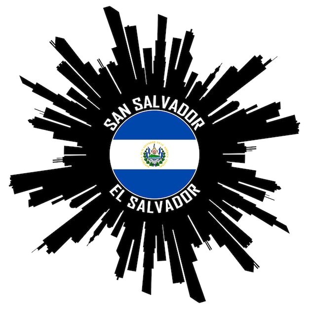 Silueta del horizonte de san salvador bandera de el salvador etiqueta de recuerdo de viaje ilustración vectorial