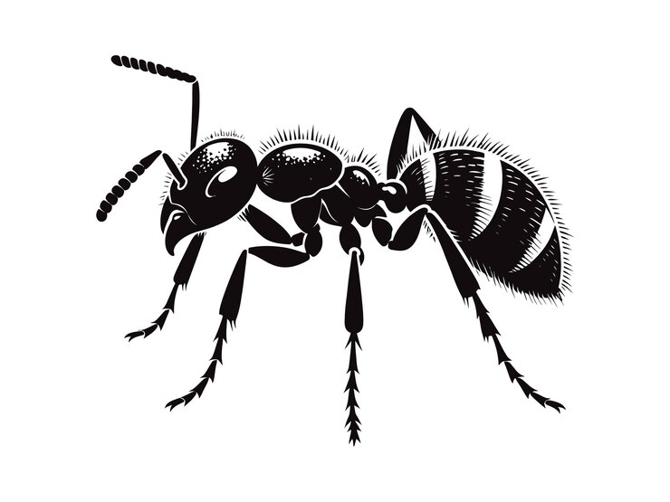 Silueta de hormiga con fondo blanco
