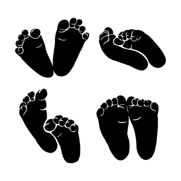 Vector silueta de huellas de pies de bebé para tatuajes o estampados de decoración sello negro de suelas para niños