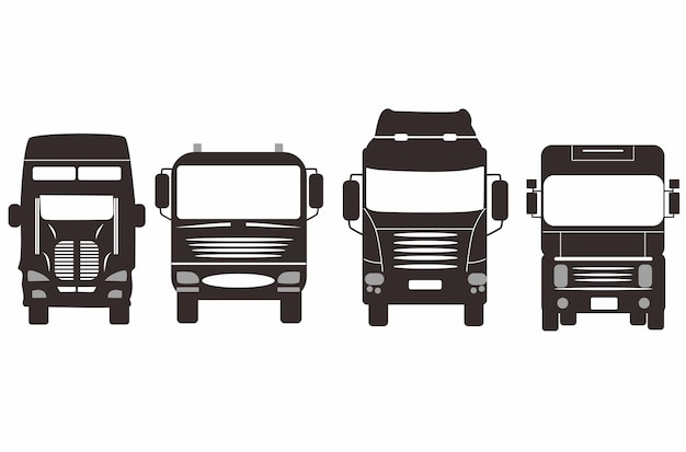Vector silueta de icono de camión cisterna sobre fondo blanco los iconos monocromáticos de vehículos establecen vista desde el frente