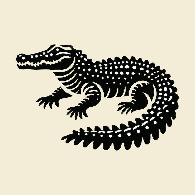 la silueta del icono del cocodrilo y el caimán en blanco y negro