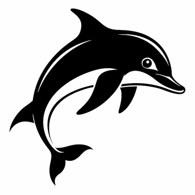 Silueta de un icono de delfín blanco y negro aislado sobre un fondo blanco