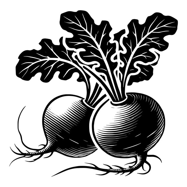 La silueta del icono de la ilustración de verduras frescas de rábano aislada sobre un fondo blanco
