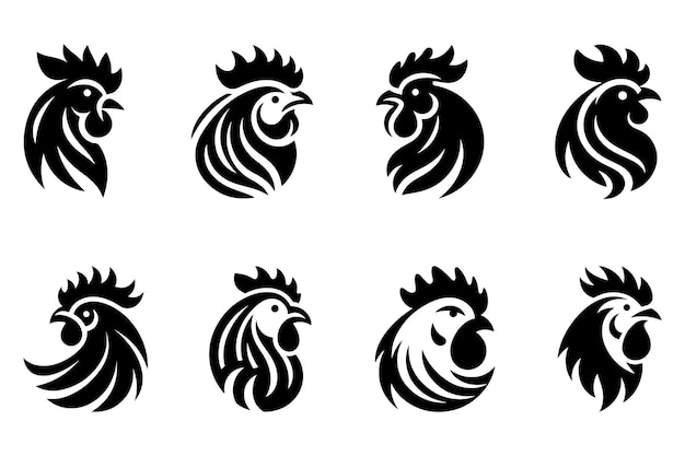 Silueta del icono del logotipo de la cabeza de pollo Ilustración estilo de arte vectorial simple